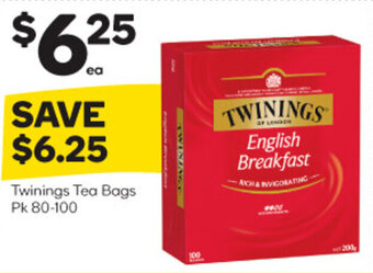 Woolworths Twinings Tea Bags Pk 80-100 offer