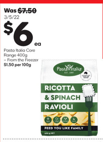 Woolworths Pasta Italia Core Range 400g - From the Freezer offer