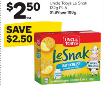 Woolworths Uncle Tobys Le Snak 132g Pk 6 offer