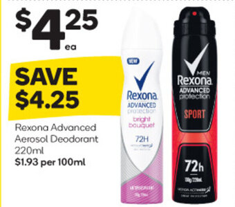 Woolworths Rexona Advanced Aerosol Deodorant 220ml offer