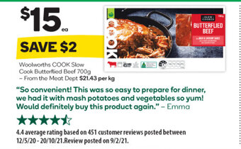 Woolworths COOK Slow Cook Butterfield Beef 700g - From the Meat Dept offer