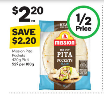 Woolworths Mission Pita Pockets 420g Pk 4 offer