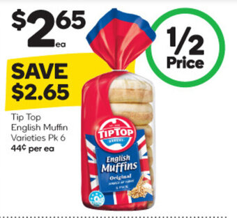Woolworths Tip Top English Muffin Varieties Pk 6 offer