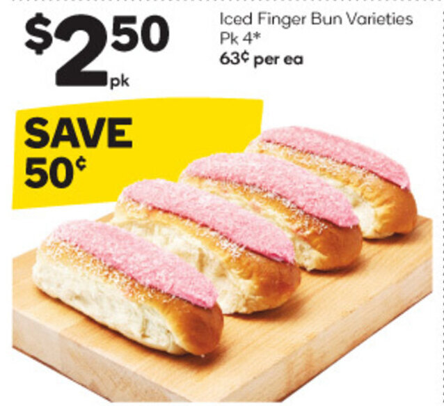 Iced Finger Bun Varieties Pk 4 offer at Woolworths