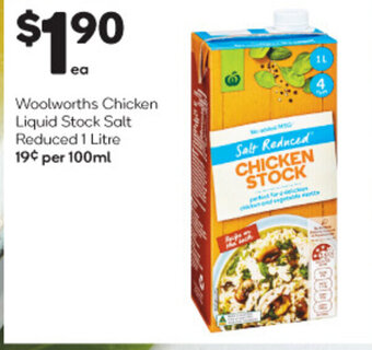 Woolworths Chicken Liquid Stock Salt Reduced 1 Litre offer