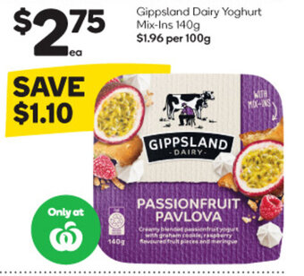 Woolworths Gippsland Dairy Yoghurt Mix-ins 140g offer