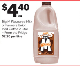 Big M Flavoured Milk or Farmers Union Iced Coffee 2 Litre - From the Fridge
