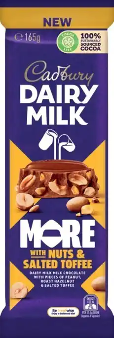 BIG W Cadbury Dairy Milk More with Nuts & Salted Toffee 165g offer