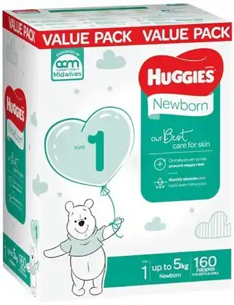 BIG W Huggies Ultra Dry Nappies Mega Newborn - 160 Pack offer