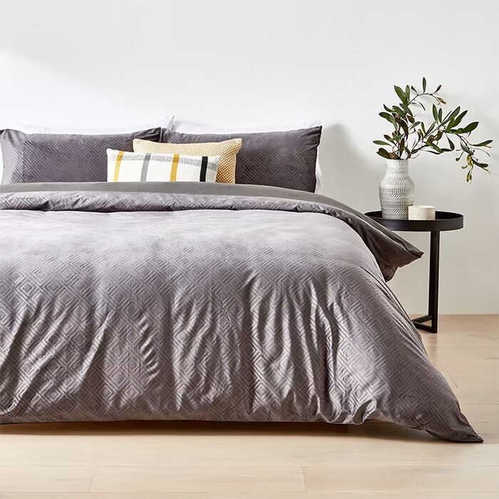 Grace Quilt Cover Set Double Bed, Grey offer at Kmart