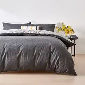 Kmart Marle Reversible Flannelette Cotton Quilt Cover Set - Queen Size, Grey offer
