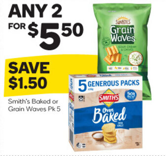 Woolworths Smith's Baked or Grain Waves Pk 5 offer