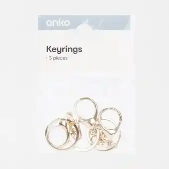 Kmart 3 Pack Keyrings - Gold Look offer