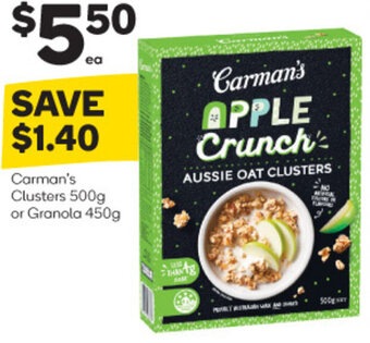 Woolworths Carman's Clusters 500g or Granola 450g offer