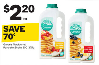 Woolworths Green's Traditional Pancake Shake 300-375g offer