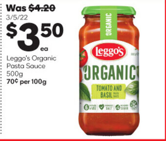 Woolworths Leggo's Organic Pasta Sauce 500g offer
