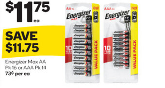 Woolworths Energizer Max AA Pk 16 or AAA Pk 14 offer