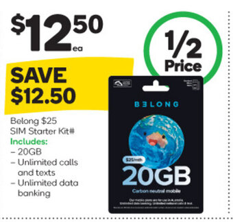 Woolworths Belong $25 SIM Starter Kit offer