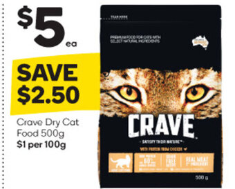 Woolworths Crave Dry Cat Food 500g offer