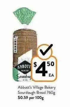 Foodworks Abbotts Village Bakery Sourdough Bread offer
