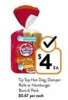 Foodworks Tip Top Hot Dog, Damper Rolls Or Hamburger Buns offer