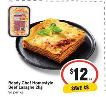 IGA Ready Chef Homestyle Beef Lasagne 2kg offer