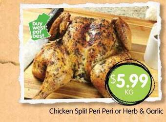 Chicken Split Peri Peri Or Herb & Garlic