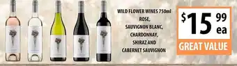 Supabarn Wild Flower Wines, Rose, Sauvignon Blanc, Chardonnay, Shiraz And Cabernet Sauvignon offer