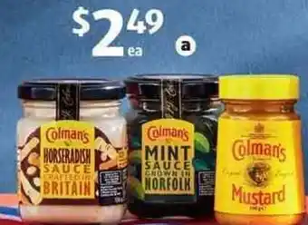 ALDI Colman's Horseradish 136g, Mint Sauce 165g or English Mustard 100g offer
