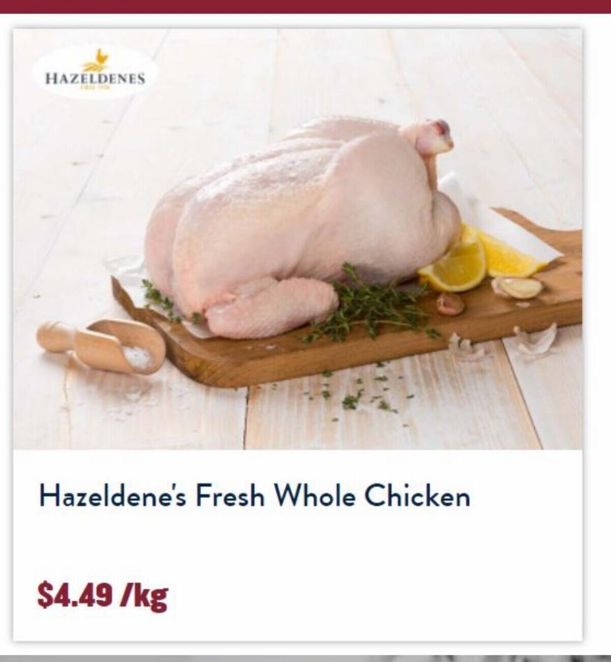 Hazeldene's Fresh Whole Chicken per kg offer at Tasman