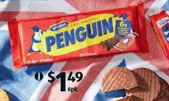 ALDI McVitie's Penguin Biscuit Bars 6pk/147.6g offer