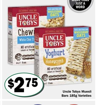 Uncle Tobys Muesli Bars 185g Varieties