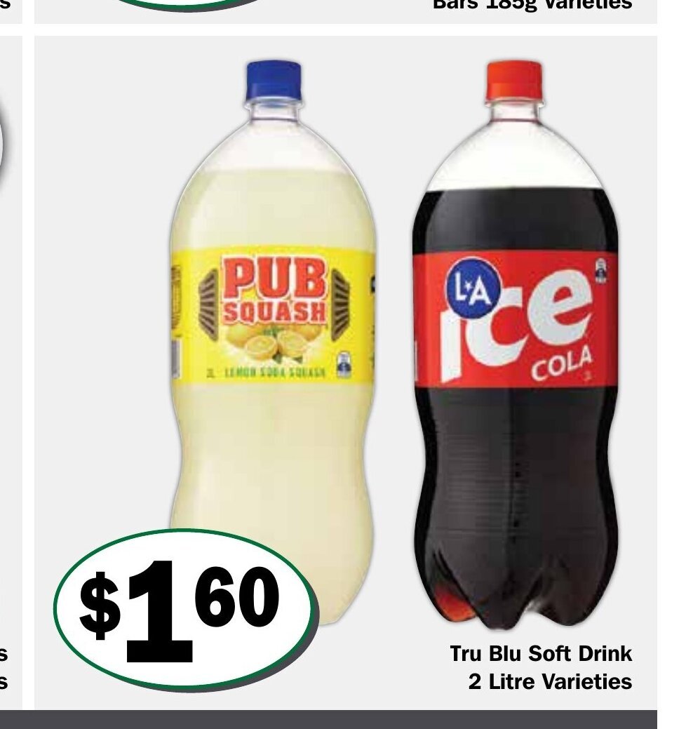 Tru Blu Soft Drink 2 Litre Varieties offer at Friendly Grocer