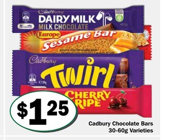 Friendly Grocer Cadbury Chocolate Bars 30-60g Varieties offer