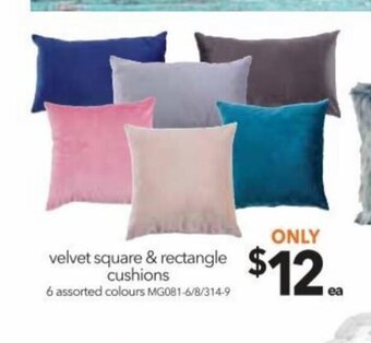 Cheap as Chips Velvet square & rectangle cushions 6 assorted colours offer