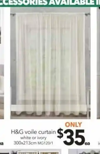 H&G voile curtain white or ivory 300 x 213 cm