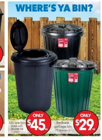 Cheap as Chips 130 litre bin black with double lid offer
