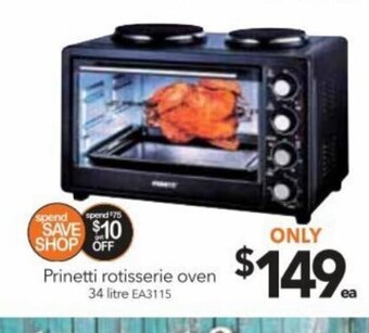 Cheap as Chips Prinetti rotisserie oven 34 litre offer