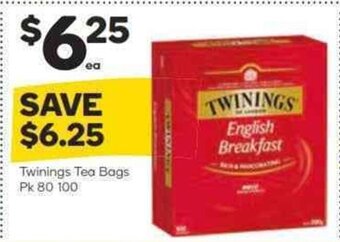 Woolworths Twinings Tea Bags Pk 80-100 offer