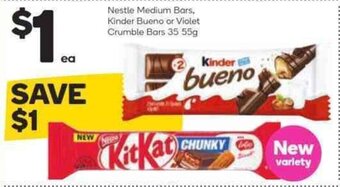 Woolworths Nestle Medium Bars, Kinder Bueno or Violet Crumble Bars 35-55g offer