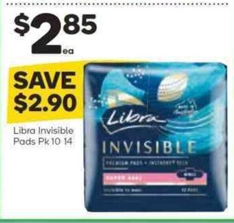 Woolworths Libra Invisible Pads Pk 10-14 offer