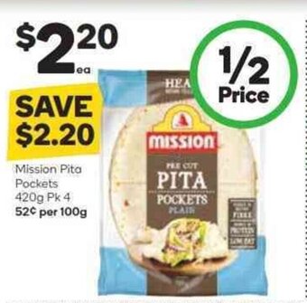 Woolworths Mission Pita Pockets 420g Pk 4 offer