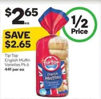 Woolworths Tip Top English Muffin Varieties Pk 6 offer