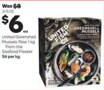 Woolworths United Greenshell Mussels Raw 1 kg - From the Seafood Freezer offer