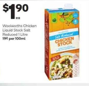 Woolworths Chicken Liquid Stock Salt Reduced 1 Litre offer