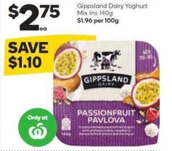 Woolworths Gippsland Dairy Yoghurt Mix-ins 140g offer