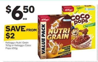 Woolworths Kellogg's Nutri Grain 765g or Kellogg's Coco Pops 650g offer