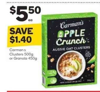 Woolworths Carman's Clusters 500g or Granola 450g offer