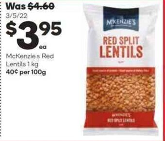 Woolworths McKenzie's Red Lentils 1 kg offer