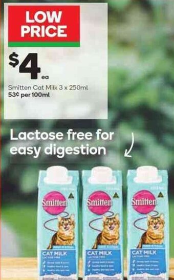 Woolworths Smitten Cat Milk 3 x 250ml offer